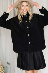 Plus Button Front Ribbed Velvet Jacket king-general-store-5710.myshopify.com