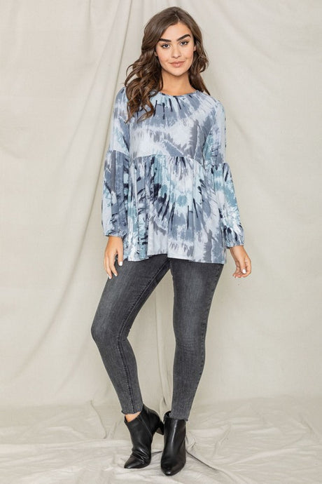 Swirl Tie Dye Bishop Sleeve Tunic Top