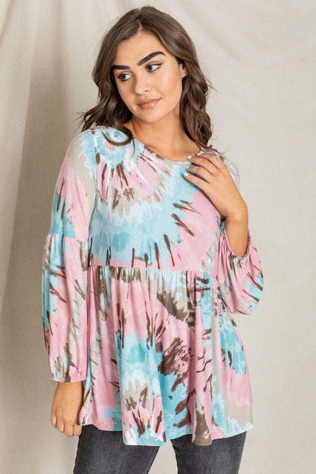 Swirl Tie Dye Bishop Sleeve Tunic Top