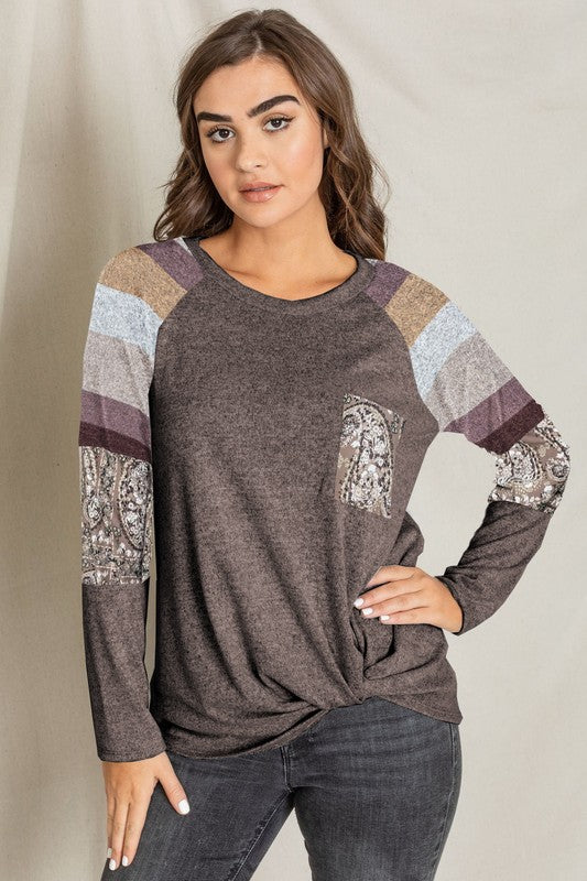 Chest Pocket Front Twist Tunic Top