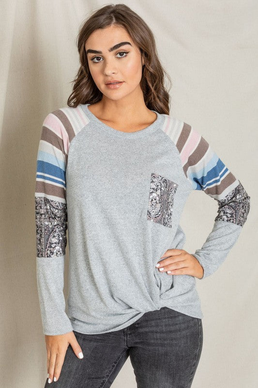 Chest Pocket Front Twist Tunic Top