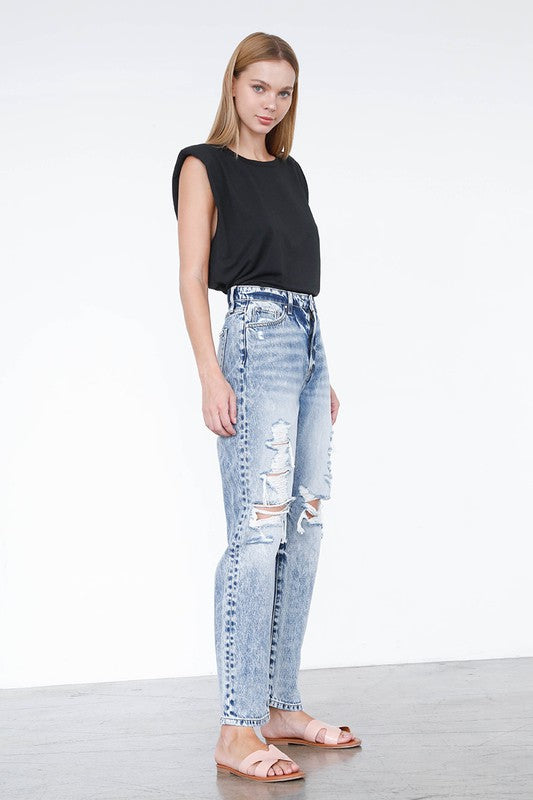 Ripped Zipper Fly Boyfriend Jeans