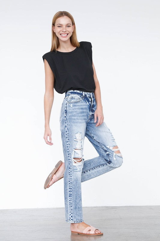 Ripped Zipper Fly Boyfriend Jeans