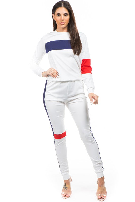 White Multi Track Pant Set king-general-store-5710.myshopify.com