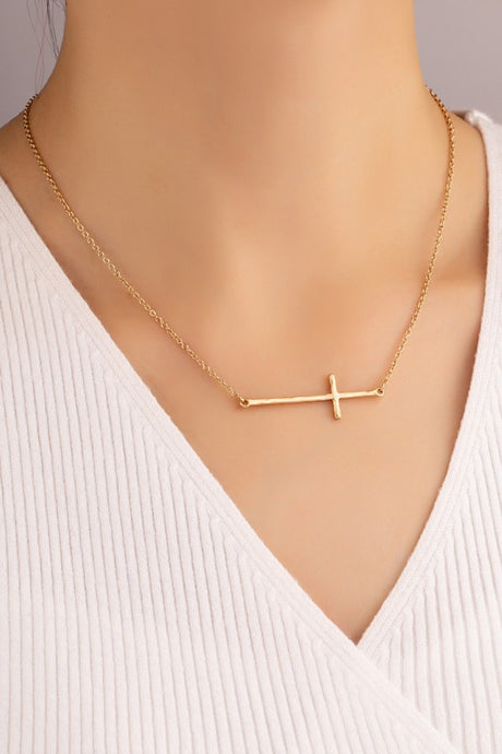 Hammered Sideway Cross Necklace king-general-store-5710.myshopify.com