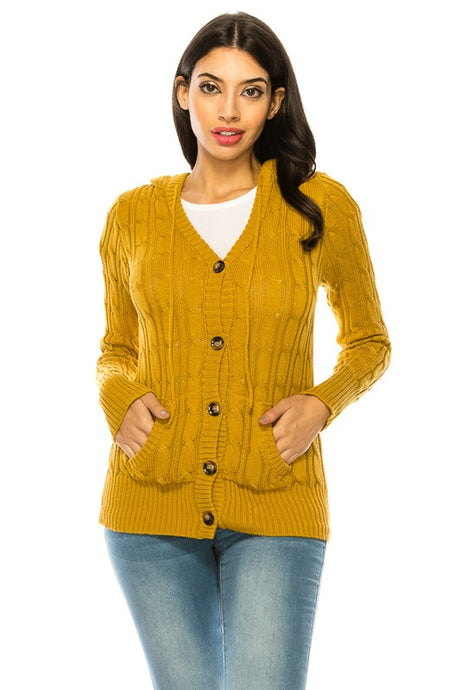 Button Front Knit Hoodie Sweater
