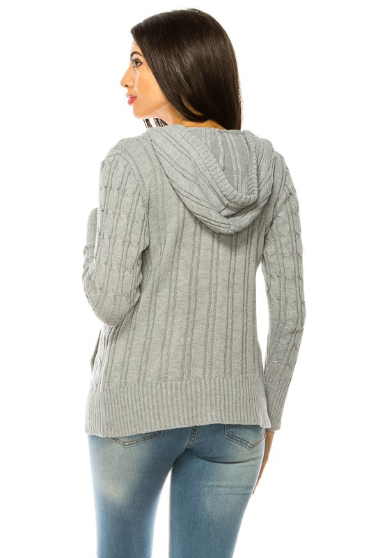 Button Front Knit Hoodie Sweater