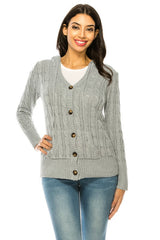 Button Front Knit Hoodie Sweater