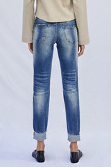 Raw Hem Dark Wash Denim Boyfriend Jeans