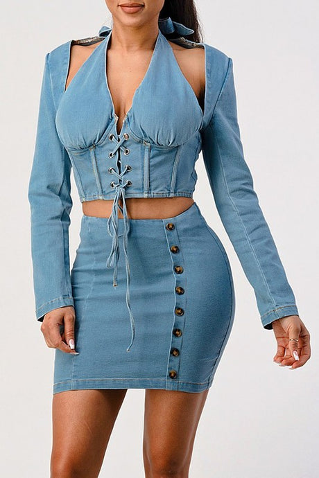 Denim Lover Connected Top & Matching Skirt Set