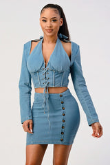 Denim Lover Connected Top & Matching Skirt Set