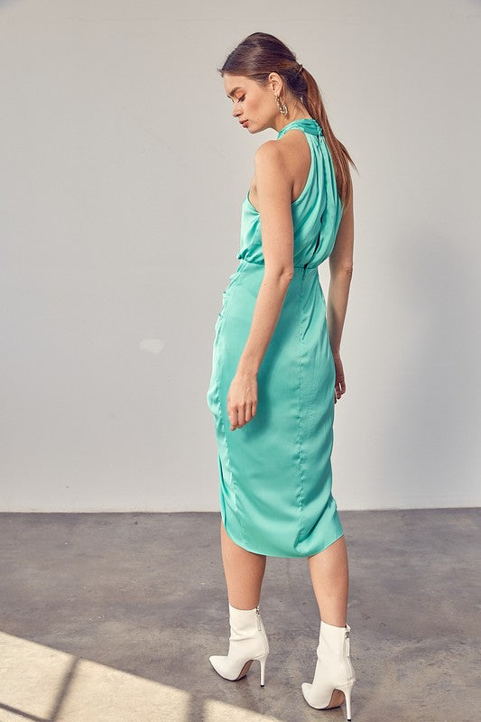 Wrap Cross Neck Midi Dress