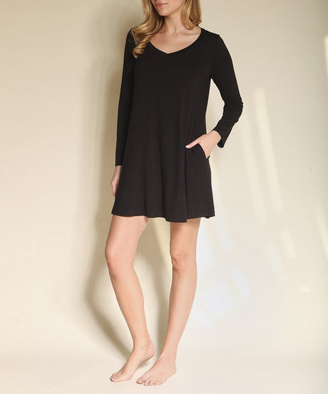 Bamboo Casual Long Sleeve V-Neck Mini Dress king-general-store-5710.myshopify.com