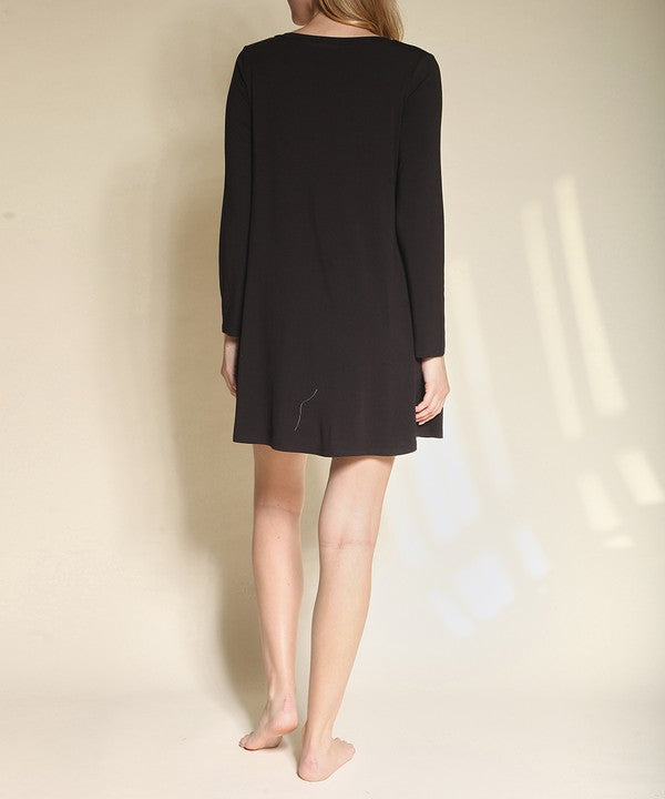 Bamboo Casual Long Sleeve V-Neck Mini Dress king-general-store-5710.myshopify.com