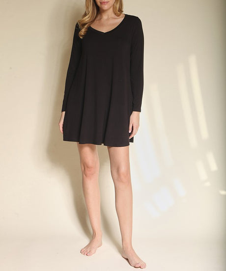 Bamboo Casual Long Sleeve V-Neck Mini Dress king-general-store-5710.myshopify.com