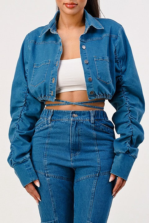 Casual Cropped Long Sleeve Denim Jacket