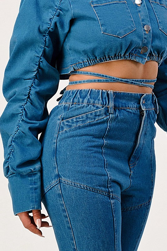 Casual Cropped Long Sleeve Denim Jacket