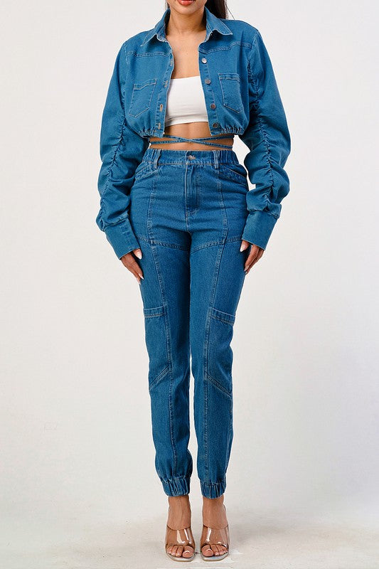 Casual Cropped Long Sleeve Denim Jacket