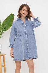 Button Up Washed Denim Mini Dress