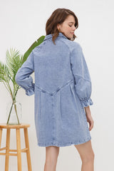 Button Up Washed Denim Mini Dress