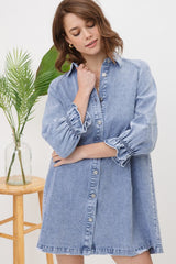 Button Up Washed Denim Mini Dress