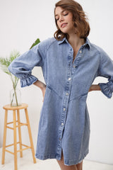 Button Up Washed Denim Mini Dress