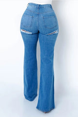 One Side Cut Wide Leg Medium Denim Jeans