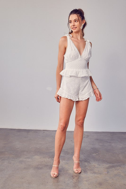 White Embroidery Eyelet Shorts