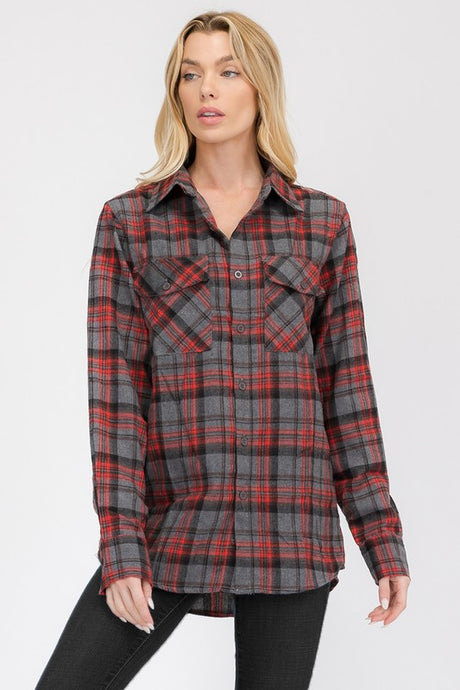 Boyfriend Fit Checker Plaid Flannel Long Sleeve king-general-store-5710.myshopify.com