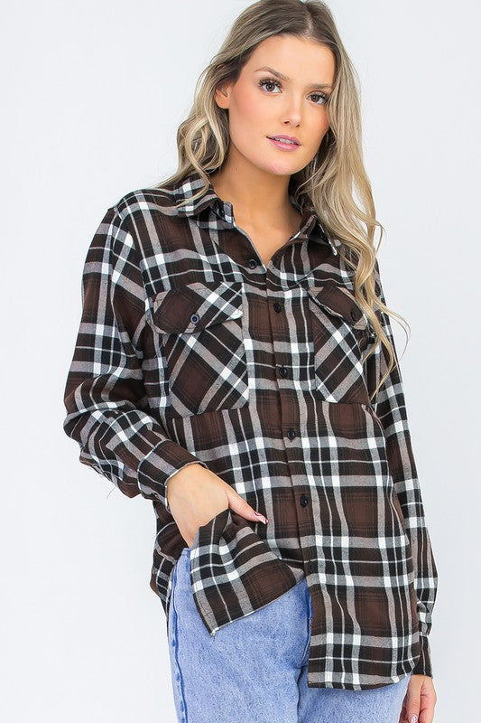 Boyfriend Fit Checker Plaid Flannel Long Sleeve king-general-store-5710.myshopify.com