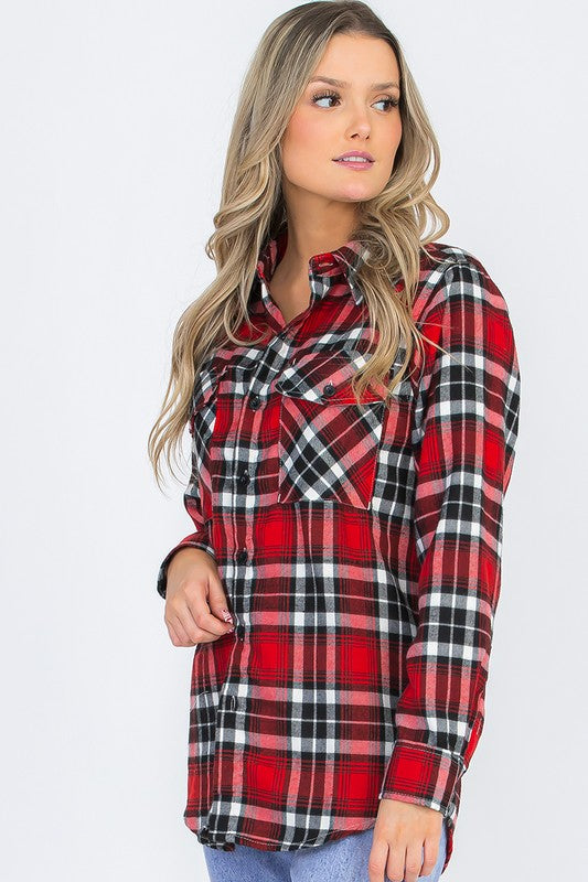 Boyfriend Fit Checker Plaid Flannel Long Sleeve king-general-store-5710.myshopify.com