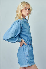 Vintage Roll Up Denim Short Romper