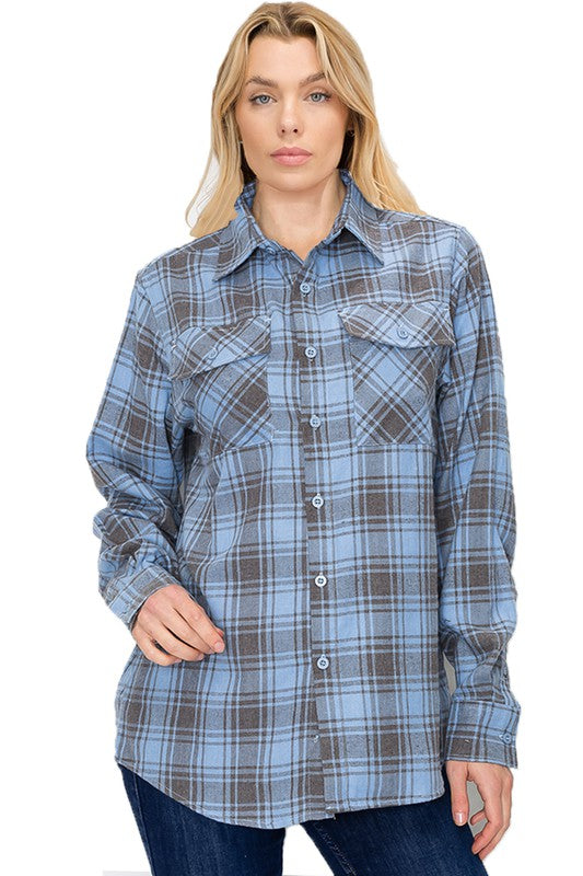 Boyfriend Fit Checker Plaid Flannel Long Sleeve Shirt king-general-store-5710.myshopify.com