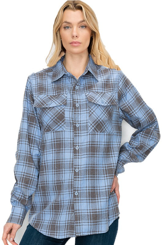 Boyfriend Fit Checker Plaid Flannel Long Sleeve Shirt king-general-store-5710.myshopify.com