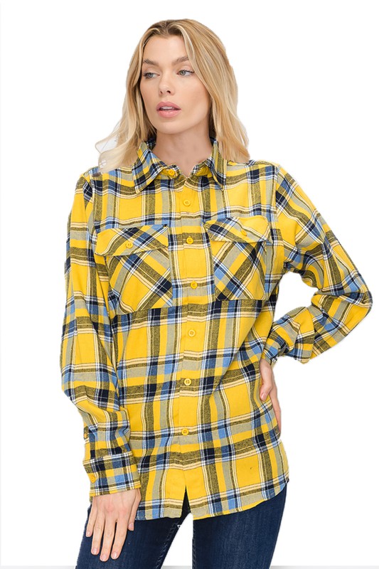 Boyfriend Fit Checker Plaid Flannel Long Sleeve Shirt king-general-store-5710.myshopify.com