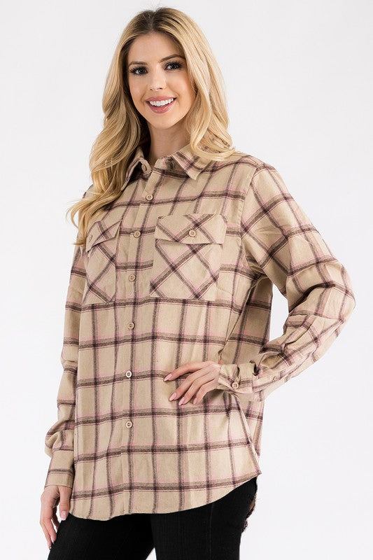 Boyfriend Fit Checker Plaid Flannel Long Sleeve Shirt king-general-store-5710.myshopify.com