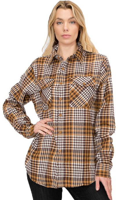 Boyfriend Fit Checker Plaid Flannel Long Sleeve Shirt king-general-store-5710.myshopify.com