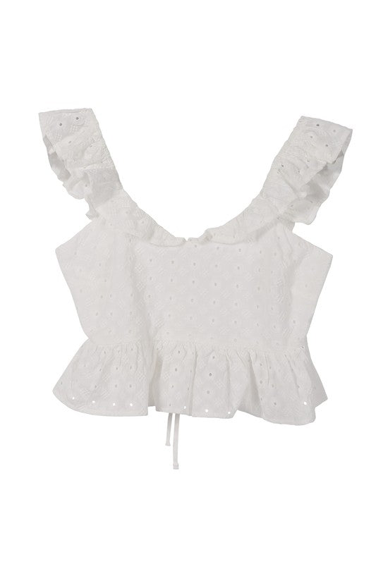 White Eyelet Embroidered Peplum Top king-general-store-5710.myshopify.com