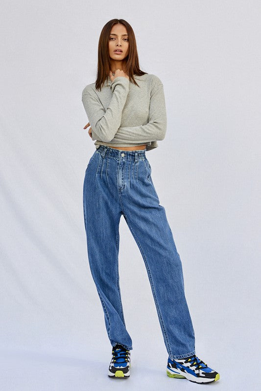 High Rise Pleated Mom Jeans