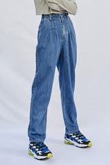 High Rise Pleated Mom Jeans