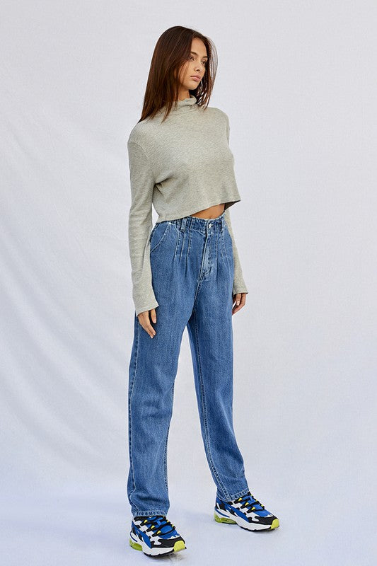 High Rise Pleated Mom Jeans