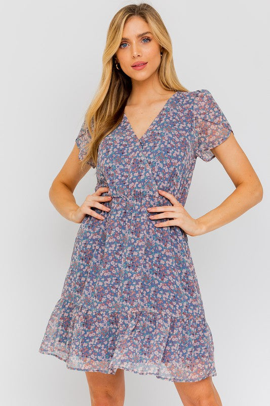 Puff Sleeve Faux Wrap Mini Dress With Ruffle king-general-store-5710.myshopify.com