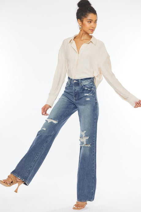Ultra High-Rise Distressed 90s Flare Jeans king-general-store-5710.myshopify.com