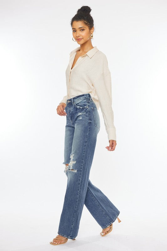 Ultra High-Rise Distressed 90s Flare Jeans king-general-store-5710.myshopify.com