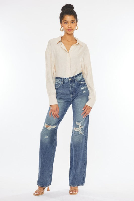 Ultra High-Rise Distressed 90s Flare Jeans king-general-store-5710.myshopify.com