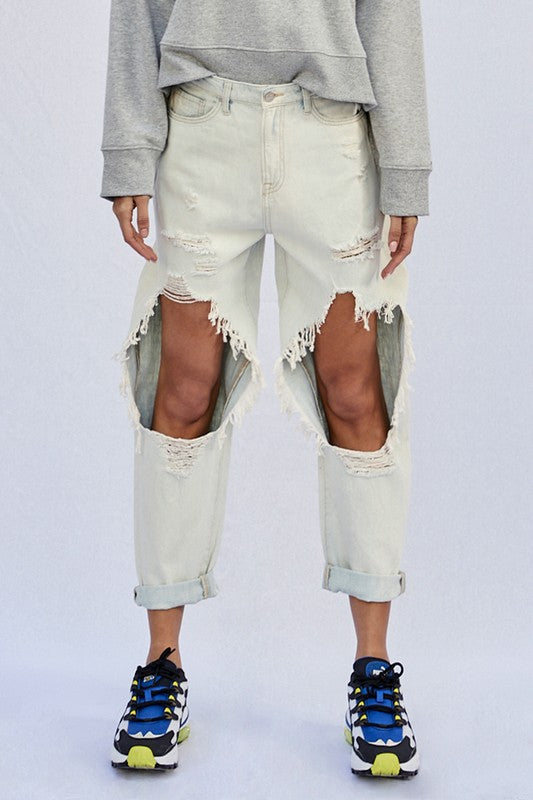 Distressed Blowout Knees Slouch Jeans