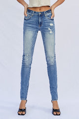 Medium Wash Mid-Rise Full Size Skinny Jeans