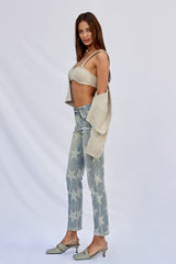 Star Printed High Rise Light Girlfriend Jeans