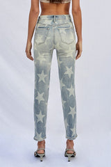 Star Printed High Rise Light Girlfriend Jeans