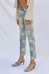 Star Printed High Rise Light Girlfriend Jeans